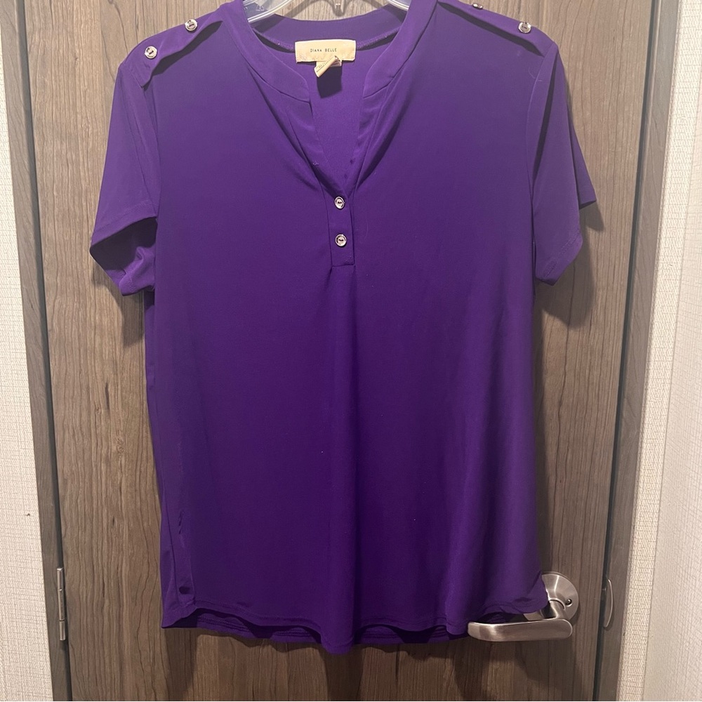 Diana Belle Purple Button Shoulder Blouse Size M